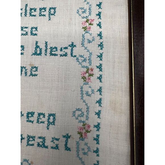 Vtg Framed Cross Stitch Prayer Embroidery Bedtime Prayer Nursery Angel - Picture 10 of 12